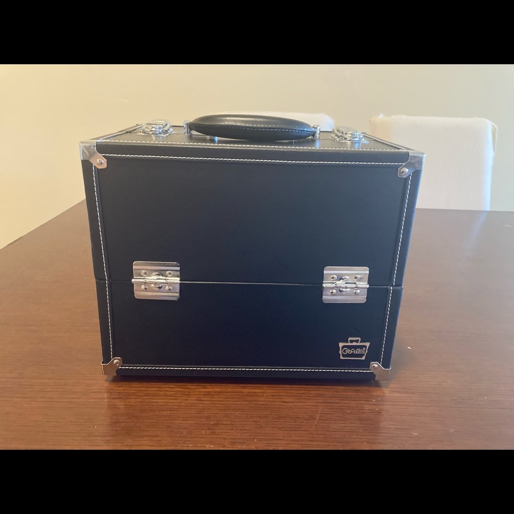 Black leather train case